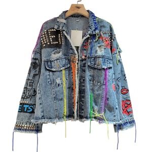 Colorful Patchwork Denim Jacket $50